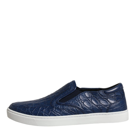 Dolce & Gabbana Blue Croc Exotic Leather Men Sneakers Shoes