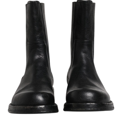 Dolce & Gabbana Black Horse Leather Mid Calf Boots Shoes