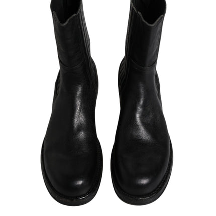 Dolce & Gabbana Black Horse Leather Mid Calf Boots Shoes