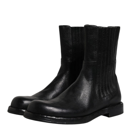 Dolce & Gabbana Black Horse Leather Mid Calf Boots Shoes