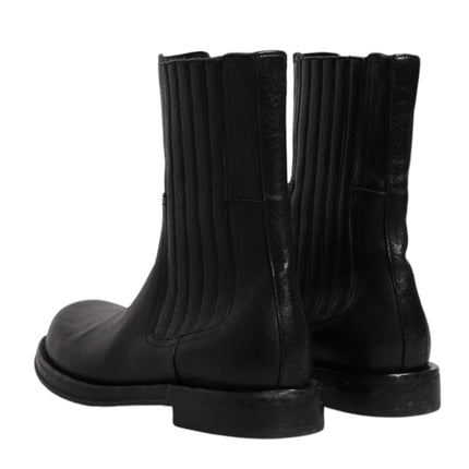 Dolce & Gabbana Black Horse Leather Mid Calf Boots Shoes