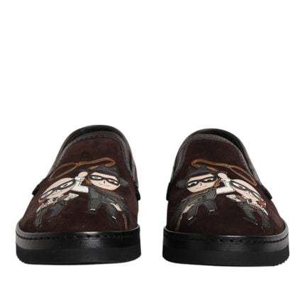 Dolce & Gabbana Brown Suede DG Family Slip On Flats Shoes