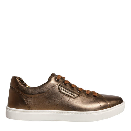 Dolce & Gabbana Gold Leather Logo London Men Sneaker Shoes