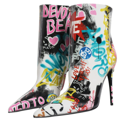 Dolce & Gabbana Multicolor Graffiti Keira Mid Calf Boots Shoes
