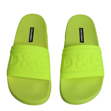 Dolce & Gabbana Green Rubber Slides Sandals Beachwear Shoes