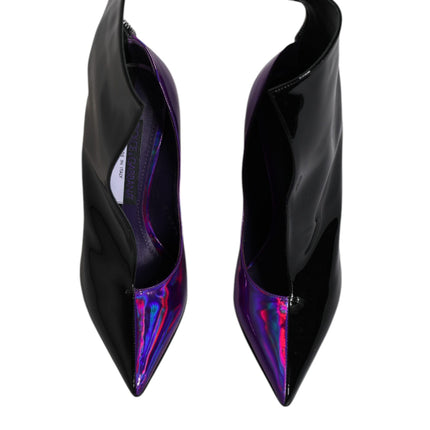 Dolce & Gabbana Purple Black Pointed Ankle Boots Shoes