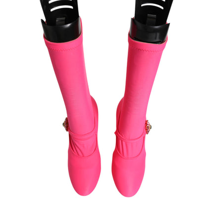Dolce & Gabbana Pink Nylon Crystal Vally High Boots Shoes