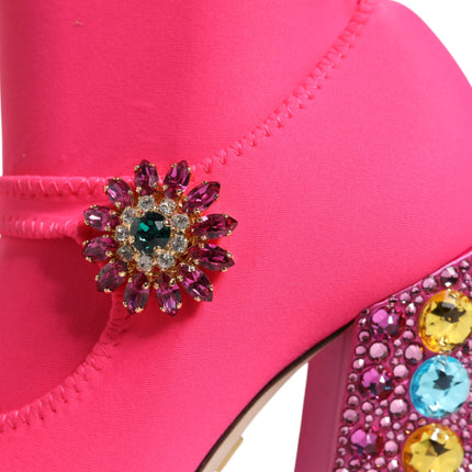 Dolce & Gabbana Pink Nylon Crystal Vally High Boots Shoes