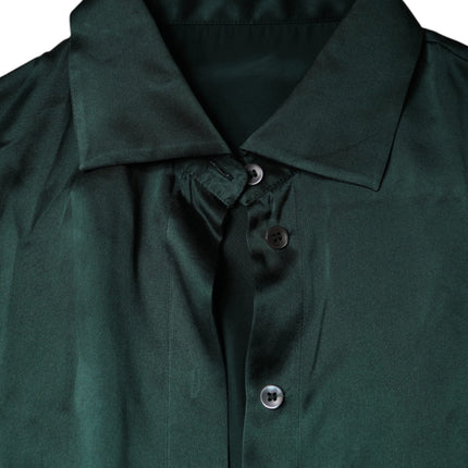 Dolce & Gabbana Dark Green Silk Button Down Long Sleeves Blouse Top