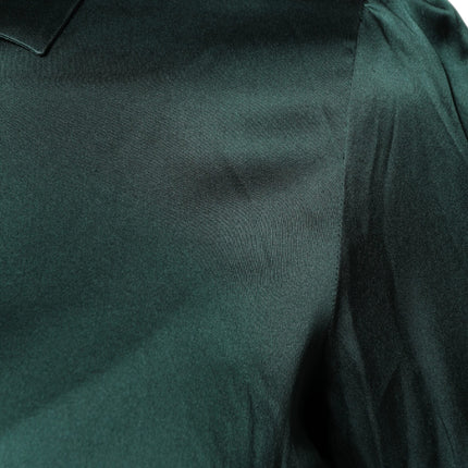 Dolce & Gabbana Dark Green Silk Button Down Long Sleeves Blouse Top