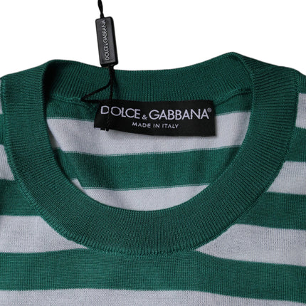 Dolce & Gabbana White Green Stripe Leaf Crew Neck T-shirt