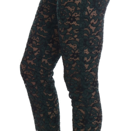 Dolce & Gabbana Green Floral Lace Leggings Pants