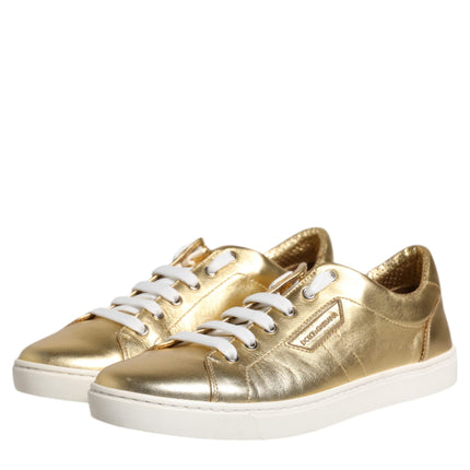 Dolce & Gabbana Gold Leather Logo London Men Sneakers Shoes