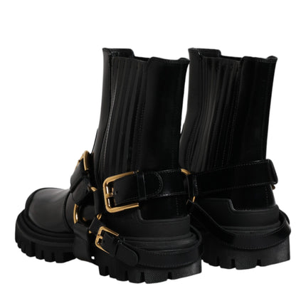 Dolce & Gabbana Black Leather Slip On Stretch Trekking Boots Shoes