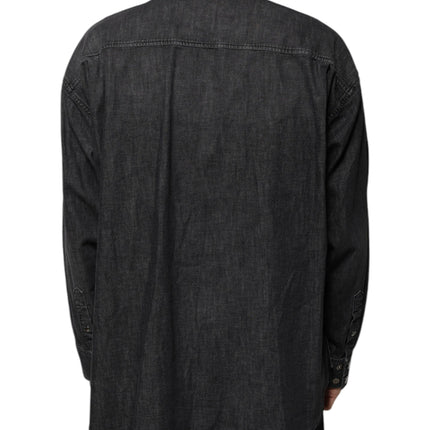 Dolce & Gabbana Black Logo Cotton Button Down Denim Shirt