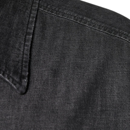 Dolce & Gabbana Black Logo Cotton Button Down Denim Shirt