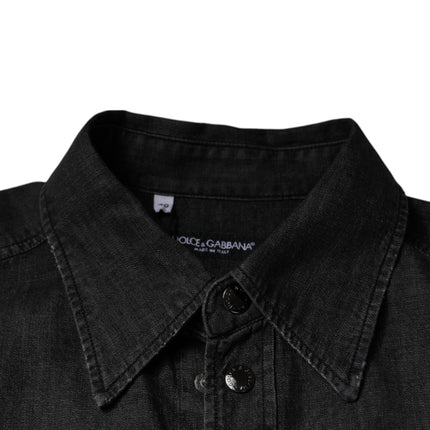 Dolce & Gabbana Black Logo Cotton Button Down Denim Shirt