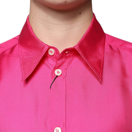 Dolce & Gabbana Pink Silk Collared Button Down Men Shirt