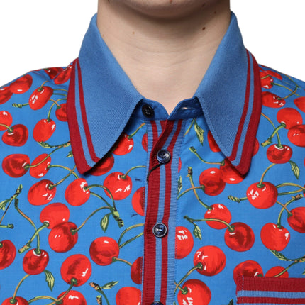 Dolce & Gabbana Blue Cherry Cotton Collared Men Polo T-shirt