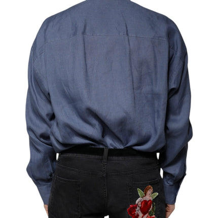 Dolce & Gabbana Blue Logo Long Sleeve Button Down Casual Shirt