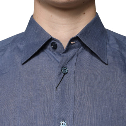 Dolce & Gabbana Blue Logo Long Sleeve Button Down Casual Shirt