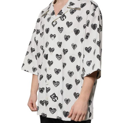 Dolce & Gabbana White Heart Print Short Sleeve Casual Shirt