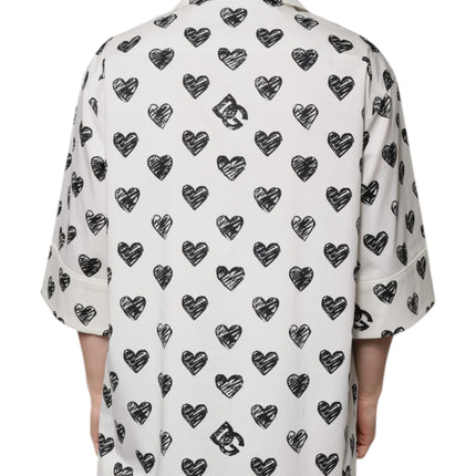 Dolce & Gabbana White Heart Print Short Sleeve Casual Shirt