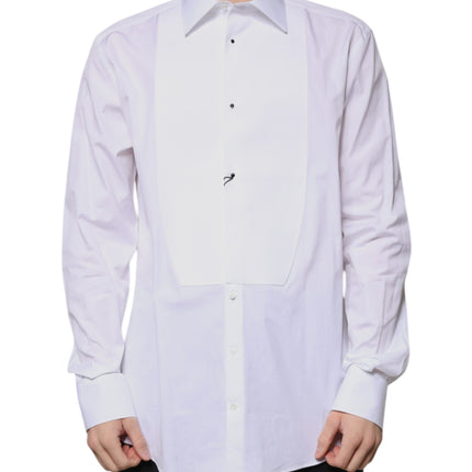 Dolce & Gabbana White Bib Cotton Poplin GOLD Formal Shirt