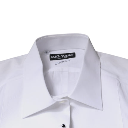 Dolce & Gabbana White Bib Cotton Poplin GOLD Formal Shirt