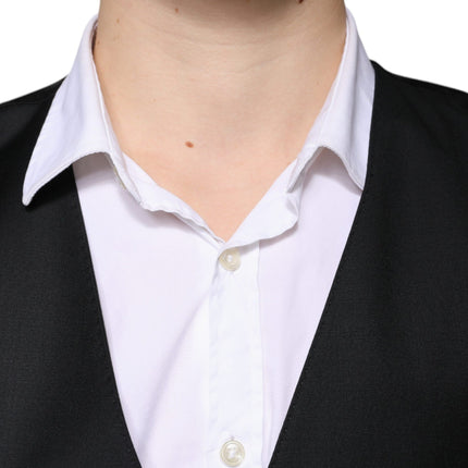 Dolce & Gabbana Black Wool Formal Dress Men Waistcoat Vest