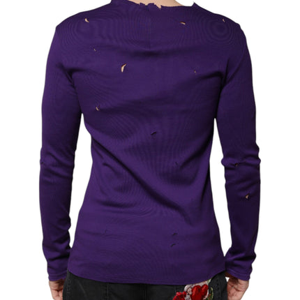 Dolce & Gabbana Purple Cotton Round Neck Pullover Men Sweater