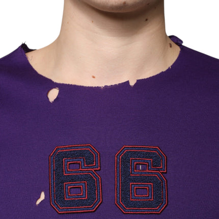Dolce & Gabbana Purple Cotton Round Neck Pullover Men Sweater