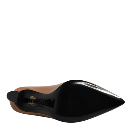 Versace Brown Leather Logo Plaque High Heels Pumps Shoes