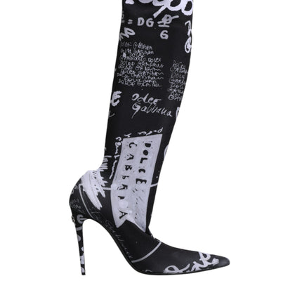Dolce & Gabbana Black Logo Stretch Heels High Boots Shoes