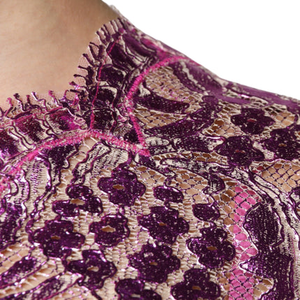 Dolce & Gabbana Metallic Fuchsia Floral Sheath Mini Dress