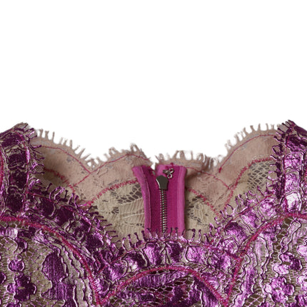 Dolce & Gabbana Metallic Fuchsia Floral Sheath Mini Dress