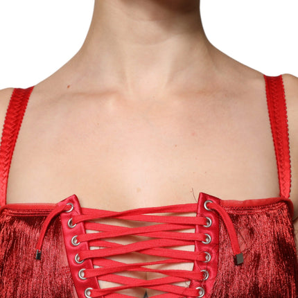 Dolce & Gabbana Red Lace Tassel Sleeveless Sheath Mini Dress