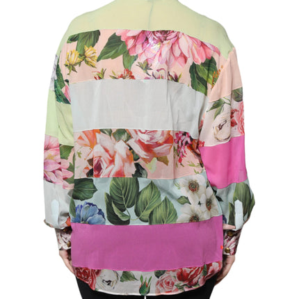 Dolce & Gabbana Multicolor Floral Patchwork Ascot Collar Top