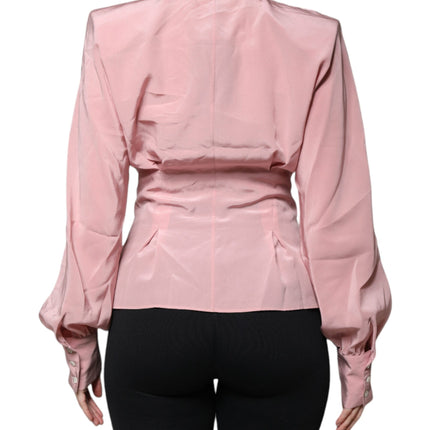 Dolce & Gabbana Pink Cotton Long Sleeves Collared Blouse Top