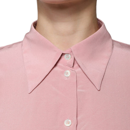 Dolce & Gabbana Pink Cotton Long Sleeves Collared Blouse Top