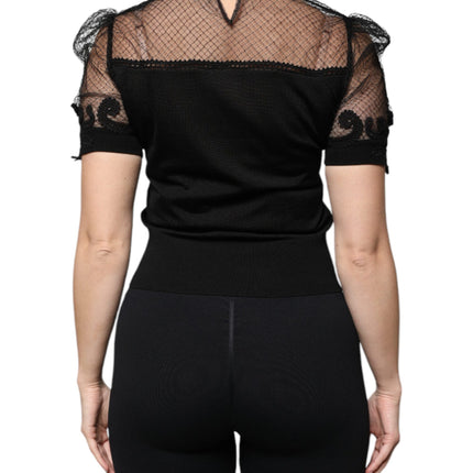 Dolce & Gabbana Black Floral Lace Short Sleeves Blouse Top