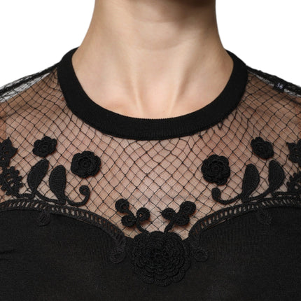 Dolce & Gabbana Black Floral Lace Short Sleeves Blouse Top