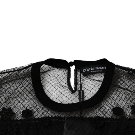 Dolce & Gabbana Black Floral Lace Short Sleeves Blouse Top