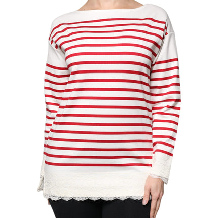 Dolce & Gabbana White Red Stripes Cotton Long Sleeves Top