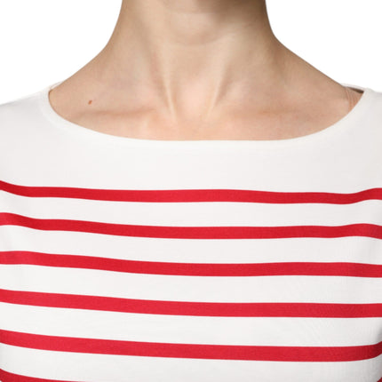 Dolce & Gabbana White Red Stripes Cotton Long Sleeves Top