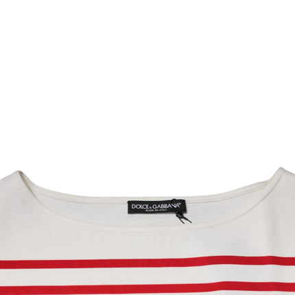 Dolce & Gabbana White Red Stripes Cotton Long Sleeves Top