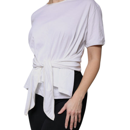 Dolce & Gabbana White Cotton Silk Round Neck Wrap Blouse Top