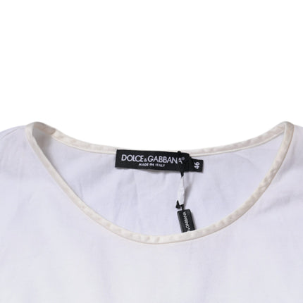 Dolce & Gabbana White Cotton Silk Round Neck Wrap Blouse Top
