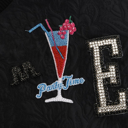 Dolce & Gabbana Black Brocade Cocktail Crystal Sweater