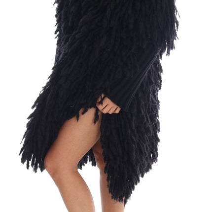 Dolce & Gabbana Black Fringes Wool Pullover Sweater